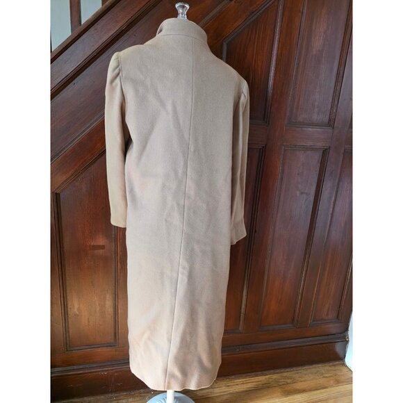Vintage Camel Double-Breasted Wool Coat Longline With Pink Satin Lining Womens - Picture 3 of 9